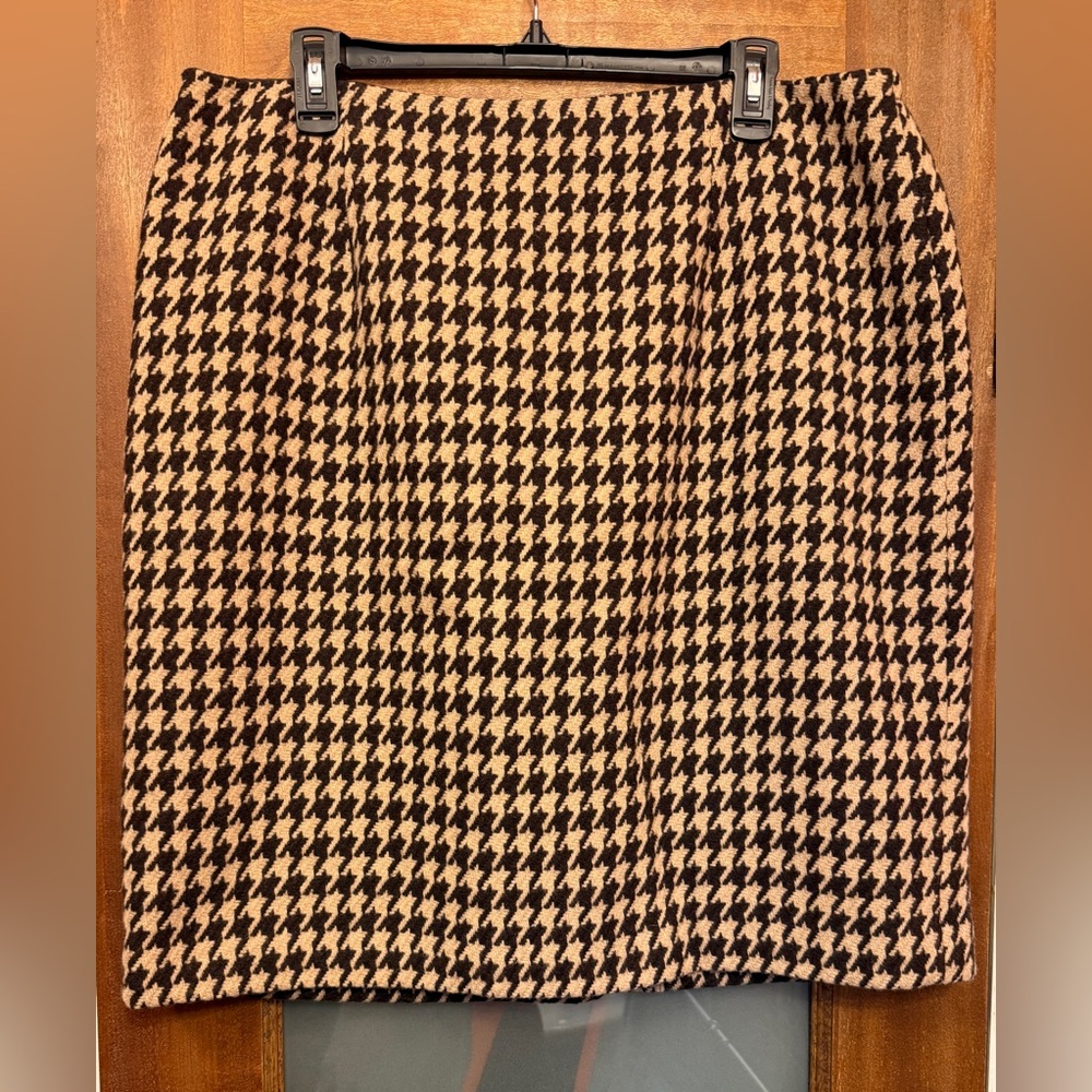 Talbots Woman Plus Houndstooth Print Wool Blend Lined Academia Straight Skirt